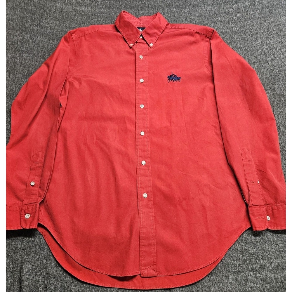 RALPH LAUREN M Classic Double Big Pony Logo Long Sleeves Button Down Red Shirt - Picture 2 of 16